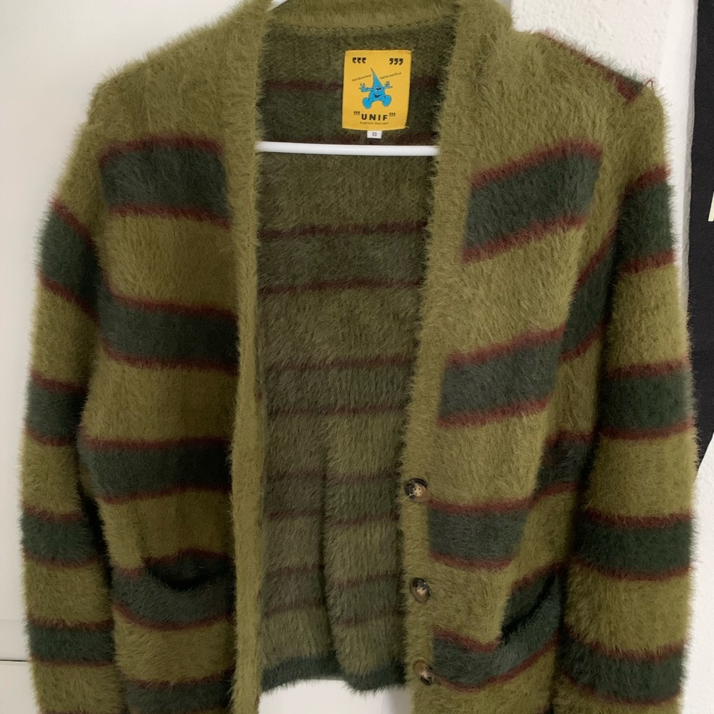 UNIF GREEN FUZZY CARDIGAN